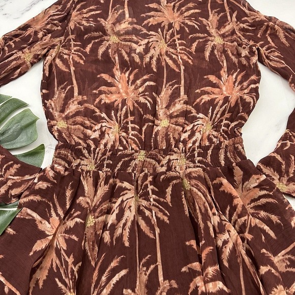 Scotch & Soda Womens Fading Roads Mini Dress Size M New Brown Palms Flutter - Picture 12 of 13